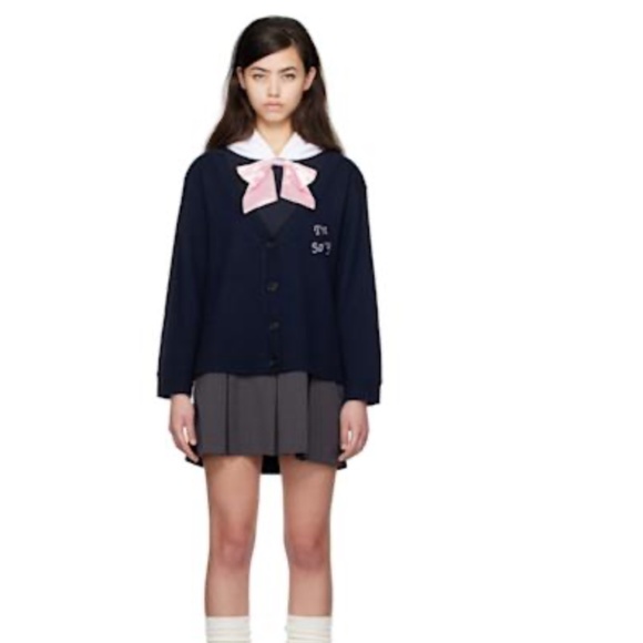 I'M SORRY BY PETRA COLLINS SSENSE Exclusive Navy & White JennyFax Edition Cardig - Picture 1 of 7